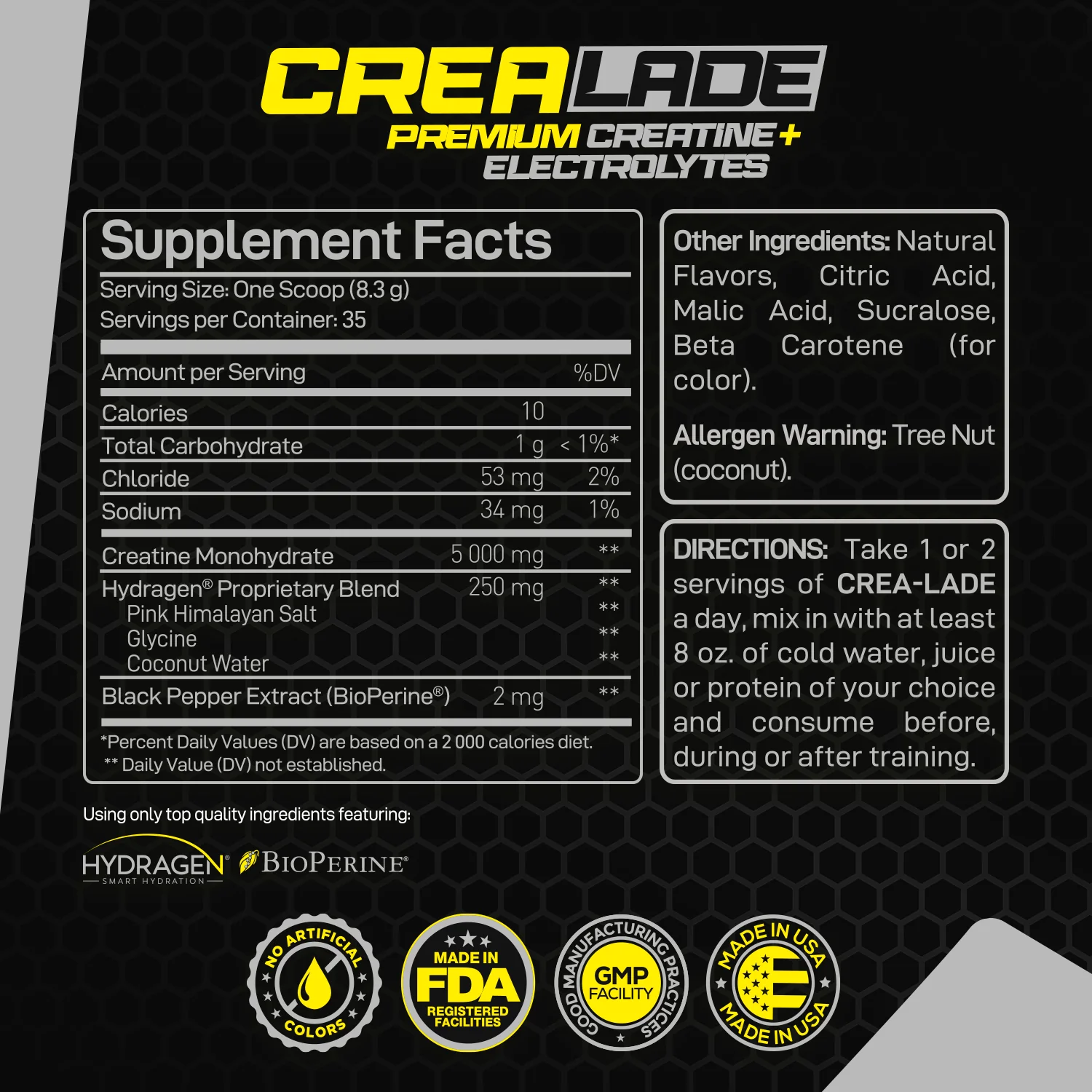 CREA-LADE PREMIUM CREATINE + ELECTROLYTES 35 servings Flavor Lemonade Paradise - Image 3