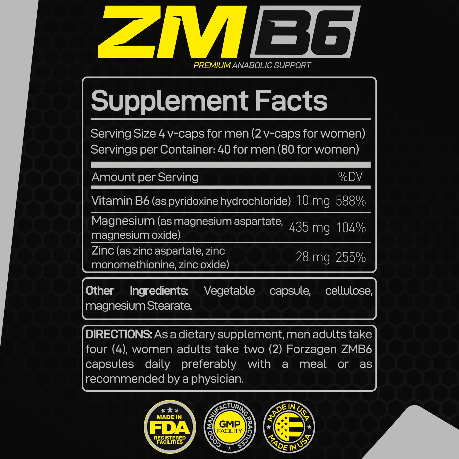 ZMB6 Premium Blend of Zinc, Magnesium, and Vitamin B6 120 Capsules - Image 3