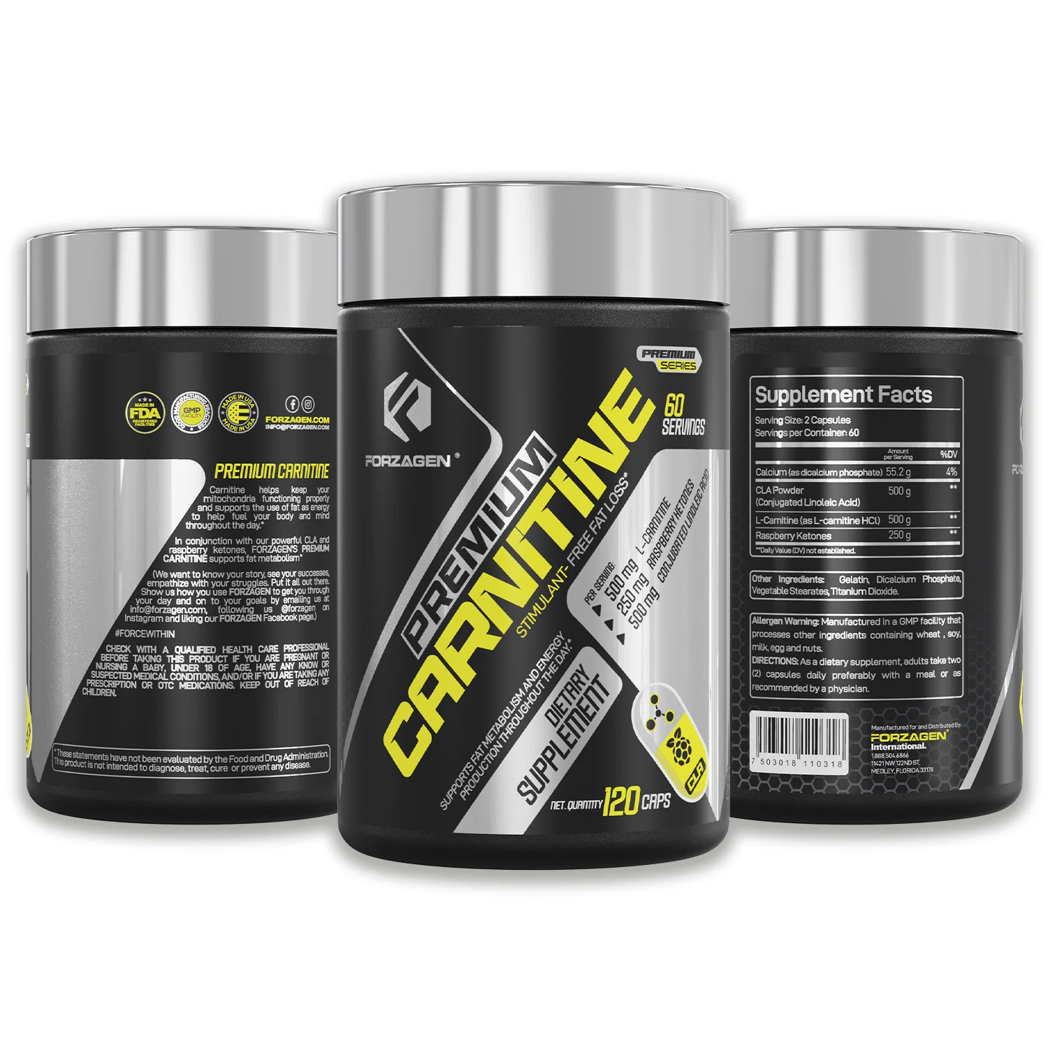 Premium L Carnitine + CLA + Raspberry Ketones 120 Weight Loss Capsules - Image 3