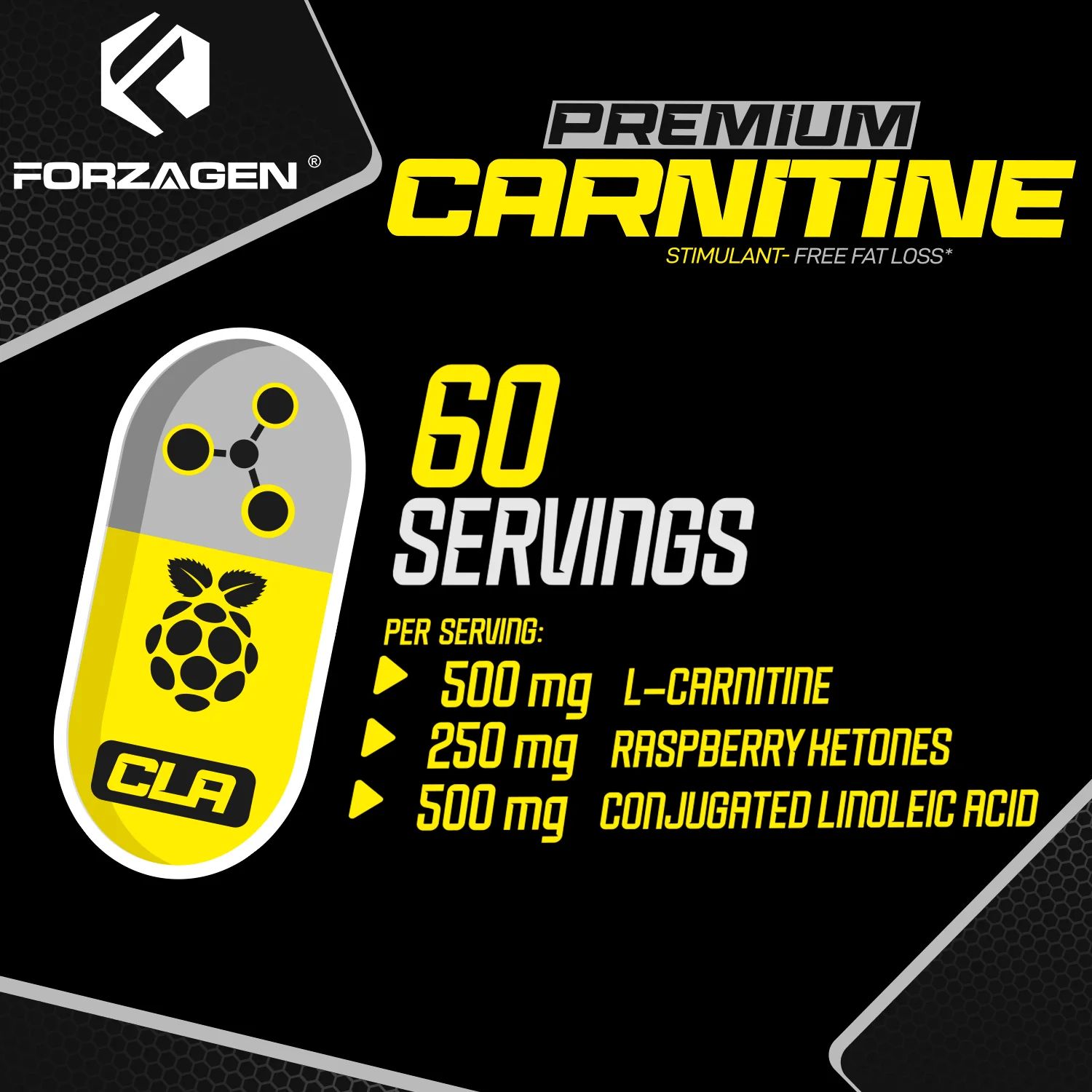Premium L Carnitine + CLA + Raspberry Ketones 120 Weight Loss Capsules - Image 4